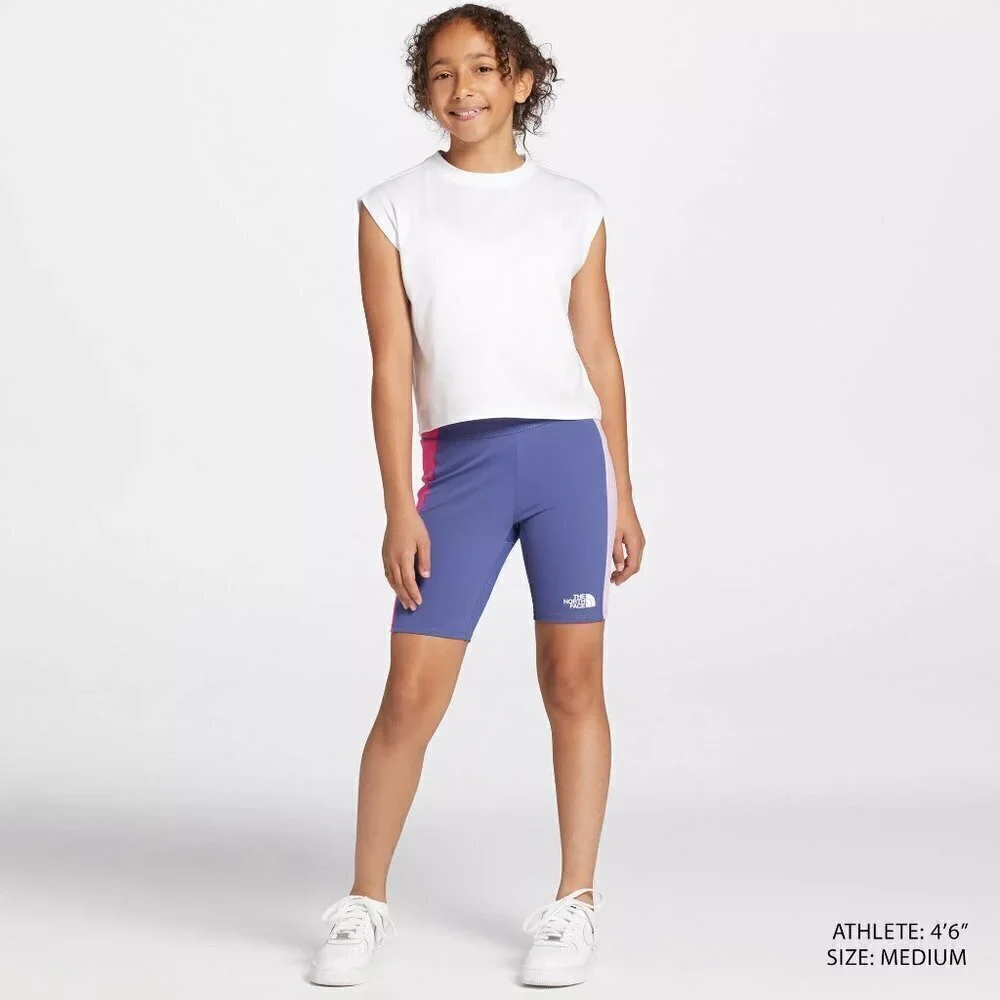 NWT The North Face Girl's Never Stop Purple Colorblock Bike Shorts